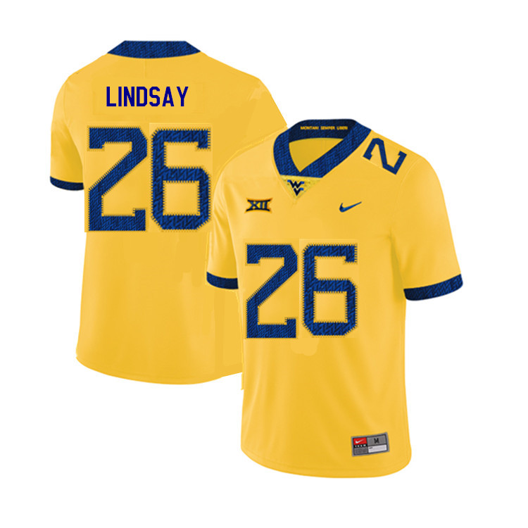 NCAA Men's Deamonte Lindsay West Virginia Mountaineers Yellow #26 Nike Stitched Football College 2019 Authentic Jersey MV23X38ZV